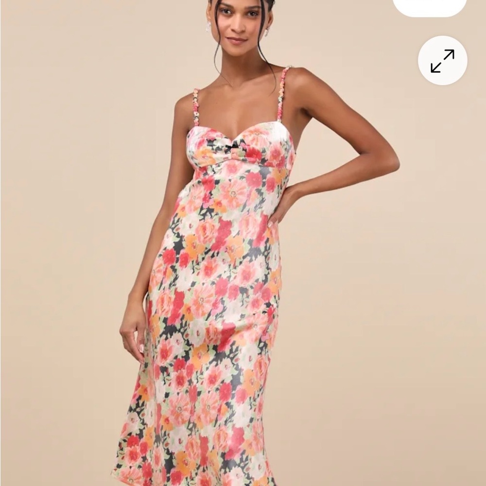 Lulu's Pink Floral Midi Dress